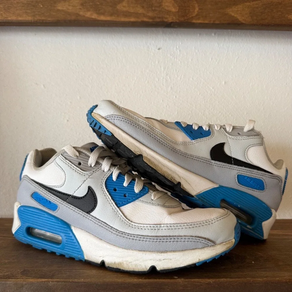 Nike Air Max 90 Sneakers GS Youth 6.5Y White Blue Black CD6864-127